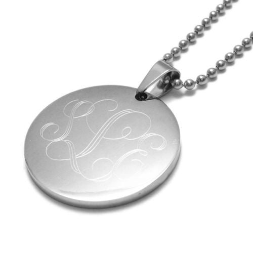 Engravable round disk pendant with ball chain | Wholesale 316L Stainless Steel Jewelry | Main photo