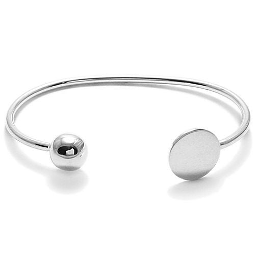 Pretty Alpaca Silver Engravable Round Plate Cuff Bracelet with Bead - 7 Inch | Wholesale Fashion Jewelry | Main
