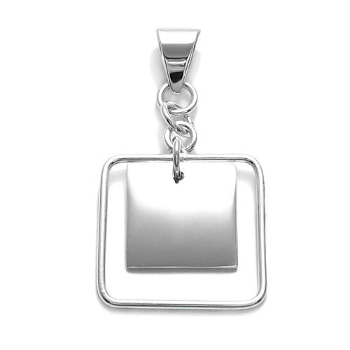 Modern engravable square in square outline frame pendant | Wholesale 925 Sterling Silver Jewelry | Item photo