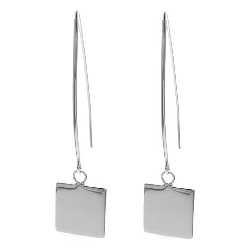 Minimalist engravable square on long hanging hook earrings | Wholesale 925 Sterling Silver Jewelry | Item photo