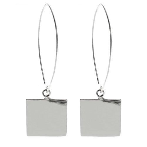 Engravable square plate hanging earrings | Wholesale 925 Sterling Silver Jewelry | Main photo