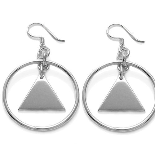 Engravable triangle in circle frame hanging earrings | Wholesale Sterling Silver Jewelry | Item photo