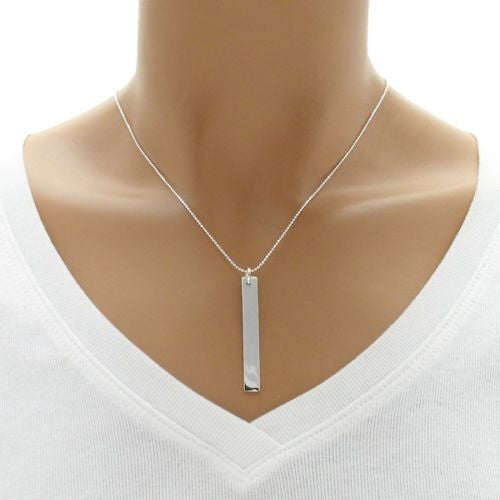 Elegant engravable vertical rectangular bar pendant necklace | Wholesale 925 Sterling Silver Jewelry | Alternate photo