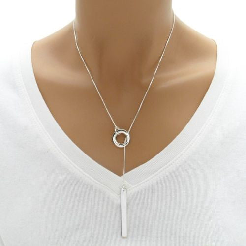 Beautiful engravable vertical rectangular bar through ring pendant necklace | Wholesale 925 Sterling Silver Jewelry | Alternate photo