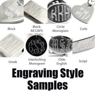 Available engraving styles sample photo | Wholesale Fashion Jewelry