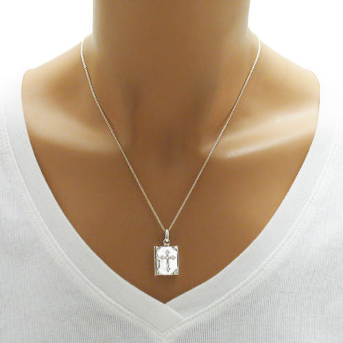Dainty Etched Cross Locket Pendant | Wholesale 925 Sterling Silver Pendant - Jewelry | Alternate