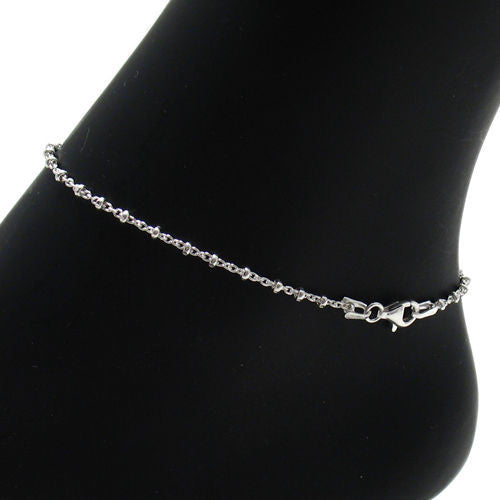 Dainty Faceted Bead Rolo Link Anklet - 3 Lengths | Wholesale Sterling Silver Jewelry