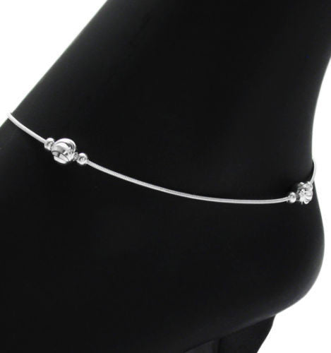 Delicate Faceted Bead Snake Anklet - 3 Lengths | Wholesale Sterling Silver Jewelry | Main