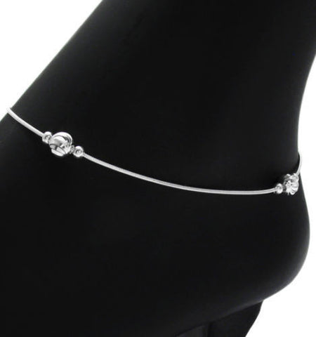Delicate Faceted Bead Snake Anklet - 3 Lengths | Wholesale Sterling Silver Jewelry | Main