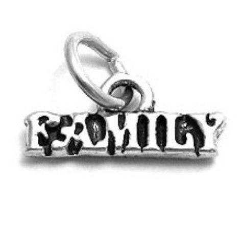 Classy "Family" Calligraphy Charm. Wholesale Sterling Silver Charms - Jewelry