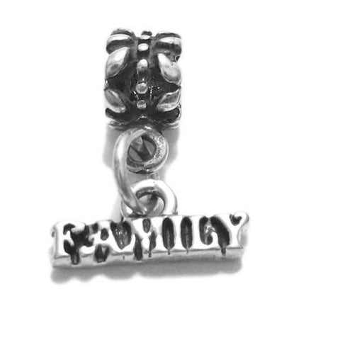 Exquisite "Family" Calligraphy Charm. Wholesale Sterling Silver Charms - Jewelry. Main.