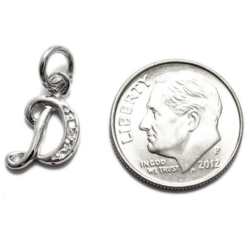 Sleek Fancy Script Initial Charm with Sparkly CZs | Wholesale 925 Sterling Silver Charms | Alternate
