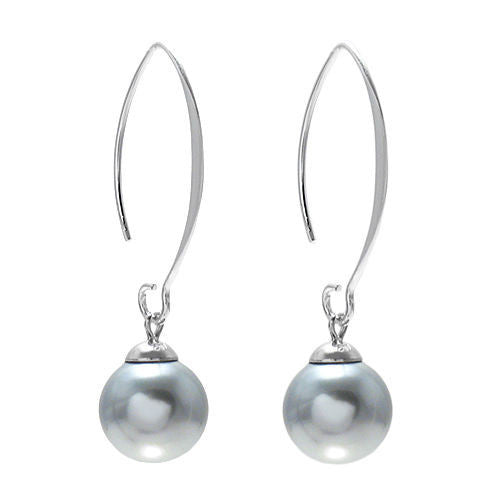 Faux black pearl on long hanging hook earrings | Wholesale 925 Sterling Silver Jewelry | Item photo