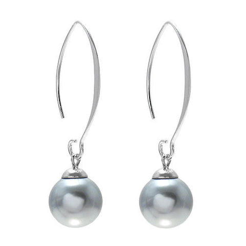 Faux black pearl on long hanging hook earrings | Wholesale 925 Sterling Silver Jewelry | Item photo