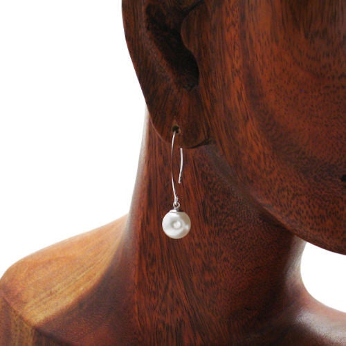 Faux pearl on long hanging earrings | Wholesale 925 Sterling Silver Jewelry | Alternate photo