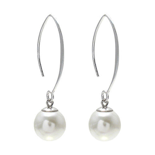 Faux pearl on long hanging earrings | Wholesale 925 Sterling Silver Jewelry | Item photo