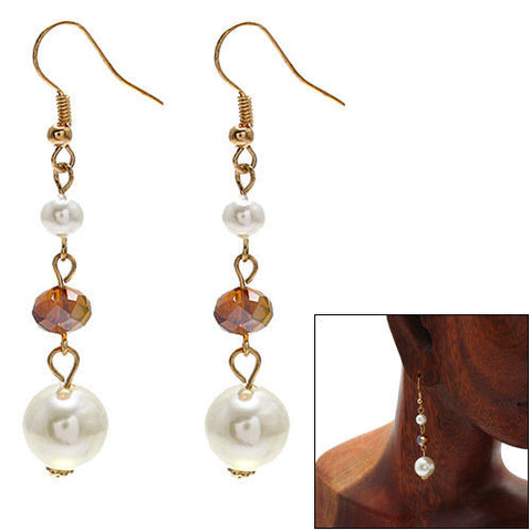 Faux pearls and amber crystal on long dangling hook earrings | Wholesale Fashion Jewelry | Combo Photo
