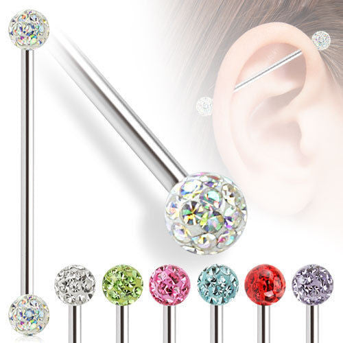 Stunning Ferido Multi Crystal Balls Industrial Barbell | Wholesale Stainless Steel Jewelry | Main