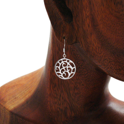 Delicate fern frond filled circle hanging earrings | Wholesale 925 Sterling Silver Jewelry | Alternate photo