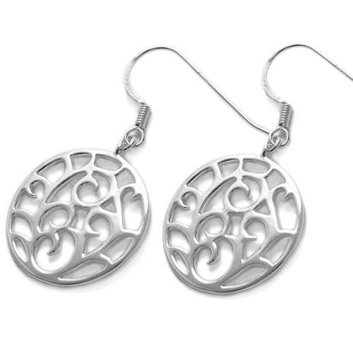 Delicate fern frond filled circle hanging earrings | Wholesale 925 Sterling Silver Jewelry | Item photo