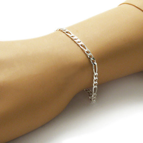 Dashing Figaro Link Chain 8" Bracelet - 4mm | Wholesale 925 Sterling Silver Jewelry | Alternate