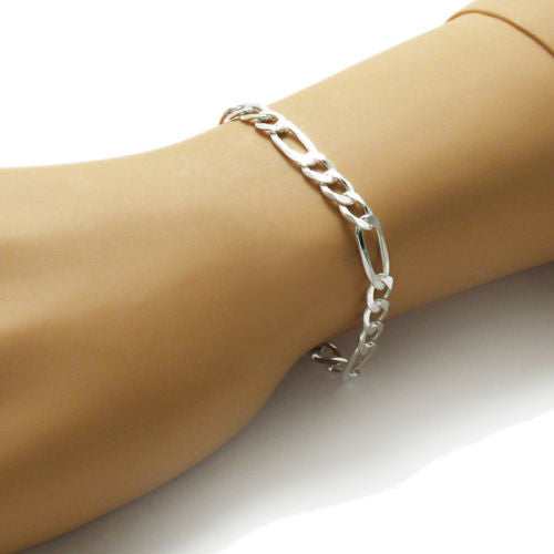 Marvelous Figaro Link Chain Bracelet -7mm | Wholesale 925 Sterling Silver Jewelry | Alternate