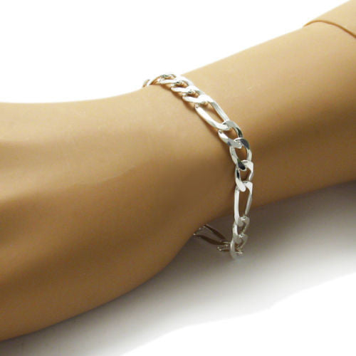 Classy Figaro Link Chain Bracelet 8mm | Wholesale 925 Sterling Silver Jewelry | Alternate