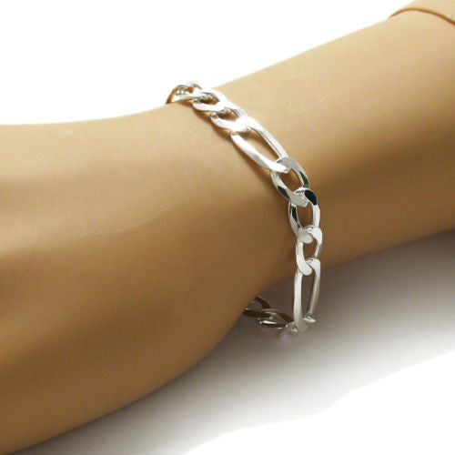 Marvelous Figaro Link Chain Bracelet - 9mm | Wholesale 925 Sterling Silver Jewelry | Alternate