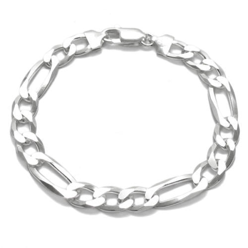 Marvelous Figaro Link Chain Bracelet - 9mm | Wholesale 925 Sterling Silver Jewelry | Alternate