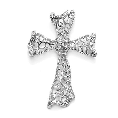 Marvelous Filigree Cross Pendant Embossed with CZs | Wholesale 925 Sterling Silver Pendant - Jewelry | Main