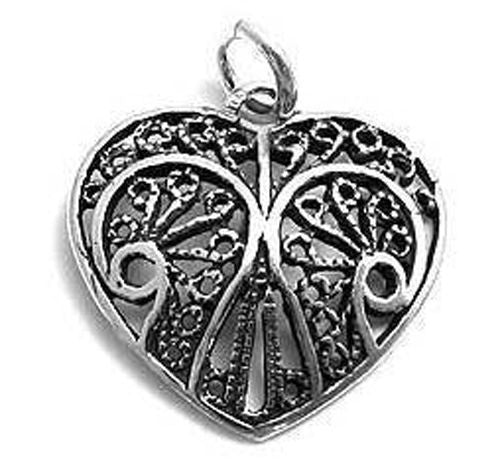Exquisite Filigree Heart Charm. Wholesale Sterling Silver Charms - Jewelry