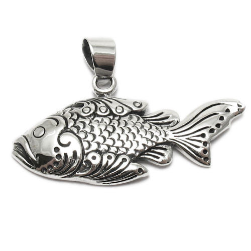 Detailed and Ornate Fish Pendant | Wholesale 925 Sterling Silver Pendant - Jewelry 
