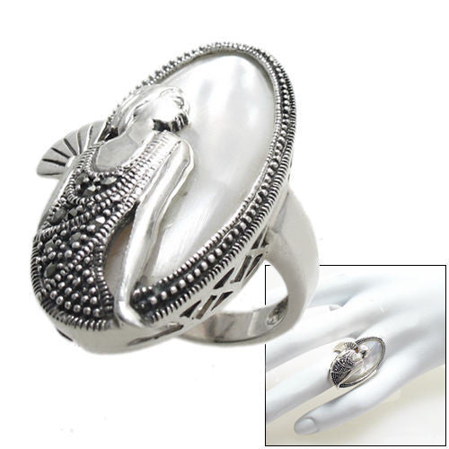 Flapper with fan in mother of pearl & silver | 35mm | Wholesale sterling silver rings | Combo photo.