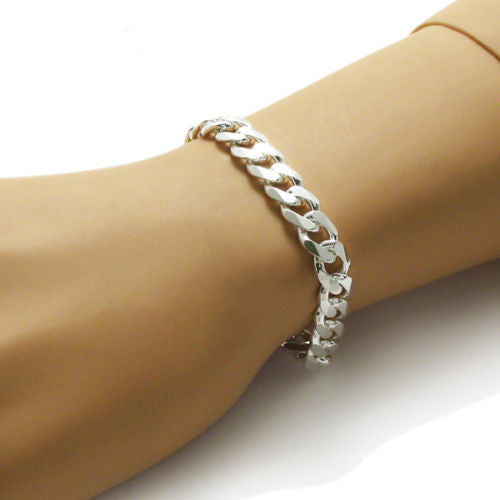 Beautiful Flat Cuban Link Chain Bracelet 9mm (Gauge 250) | Wholesale 925 Sterling Silver Jewelry | Alternate