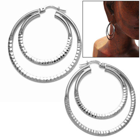 Diamond Cut Hoop within Hoop Earrings | Wholesale Sterling Silver Jewelry | Main