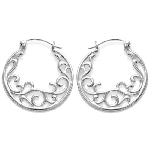 Classic floral filigree embellished hoop earrings | Wholesale 925 Sterling Silver Jewelry | Item photo