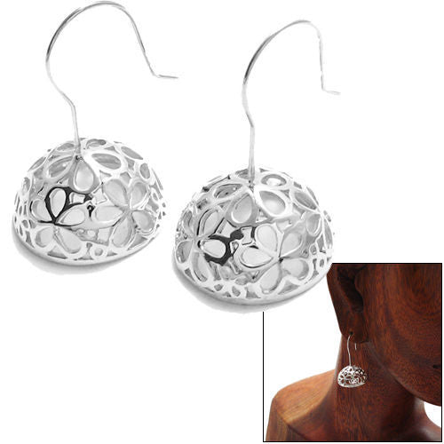 Dome with floral pattern hanging hook earrings | Wholesale 925 Sterling Silver Jewelry | Combo photo