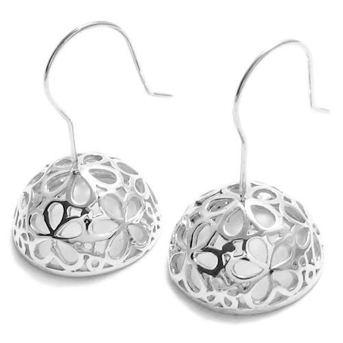 Dome with floral pattern hanging hook earrings | Wholesale 925 Sterling Silver Jewelry | Item photo