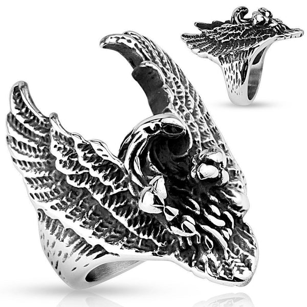 Exquisite Flying Eagle Men's Biker Ring | Wholesale 316L Stainless Steel Ring | Main