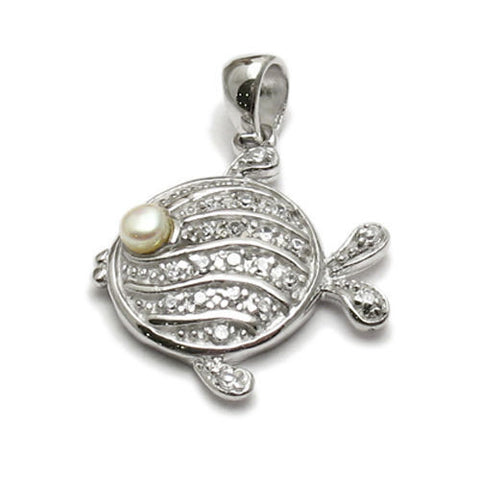 Beautiful Flounder Fish Pendant with Fresh Water Pearl | Wholesale 925 Sterling Silver Pendant - Jewelry 