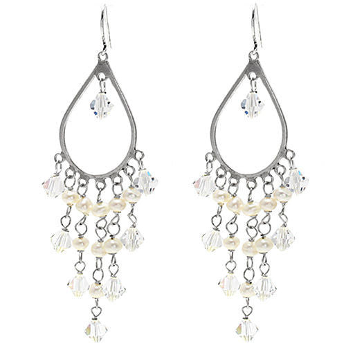 Marvelously complex chandelier earrings with faux pearls & crystals | Wholesale 925 Sterling Silver Jewelry | Item photo