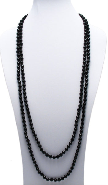 Genuine 80" black onyx bead necklace w/ 8mm beads | Wholesale Fashion Jewelry | Second photo