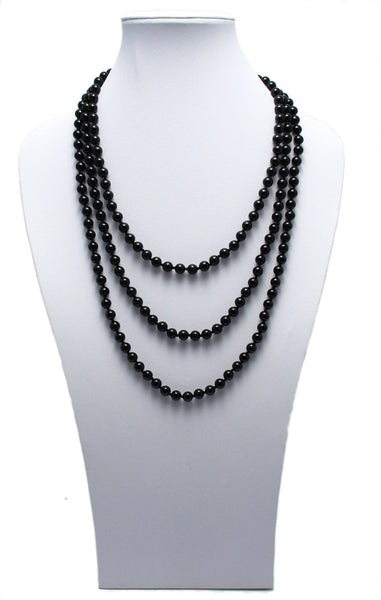 Genuine 80" black onyx bead necklace w/ 8mm beads | Wholesale Fashion Jewelry | Third photo