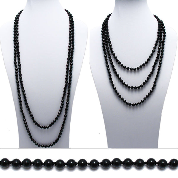 Genuine 80" black onyx bead necklace w/ 8mm beads | Wholesale Fashion Jewelry | Main photo