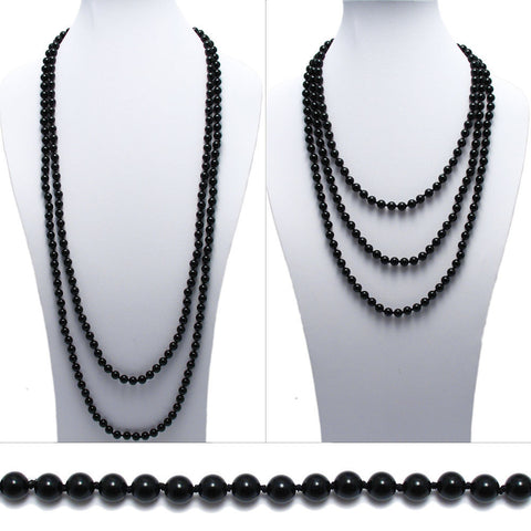 Genuine 80" black onyx bead necklace w/ 8mm beads | Wholesale Fashion Jewelry | Main photo
