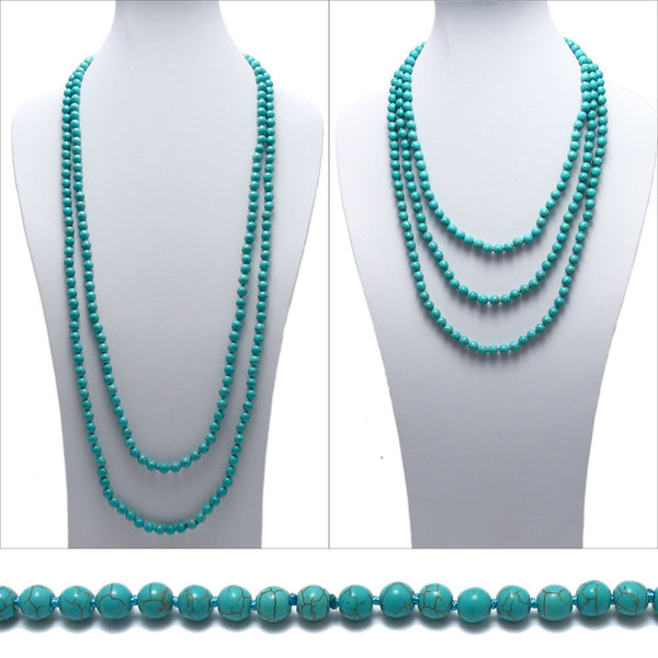 Genuine 80" blue turquoise bead necklace w/ 8mm beads | Wholesale Fashion Jewelry | Main photo
