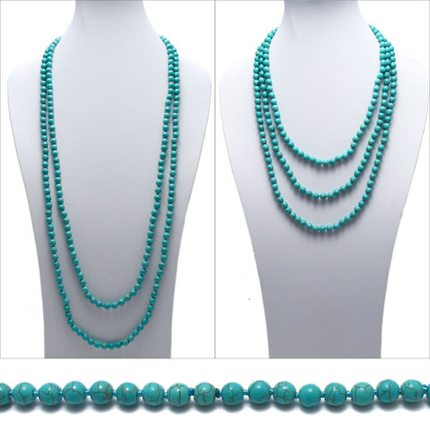 Genuine 80" blue turquoise bead necklace w/ 8mm beads | Wholesale Fashion Jewelry | Main photo
