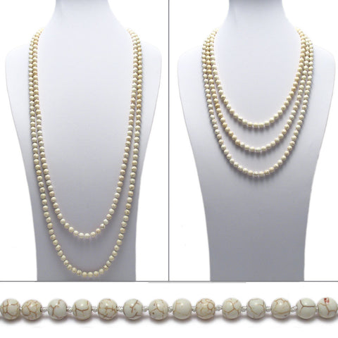Genuine 80" WHITE turquoise bead necklace w/ 8mm beads | Wholesale Fashion Jewelry | Main photo