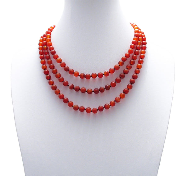 Genuine 60" red carnelian bead necklace w/ 9mm beads | Wholesale Fashion Jewelry | Alternate photo