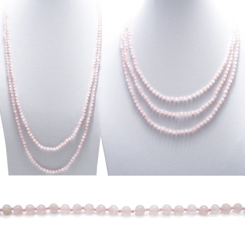 Genuine 70" Rose Quartz Bead Necklace w/ 5mm beads | Wholesale Fashion Jewelry | Combo photo